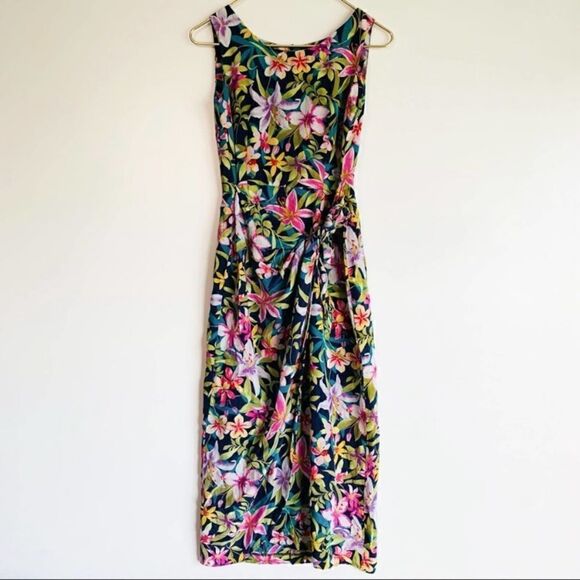 Vintage Robbie Bee 100%Silk Wrap Floral Dress Hawaii Beach Cruise Vacation - Picture 2 of 6